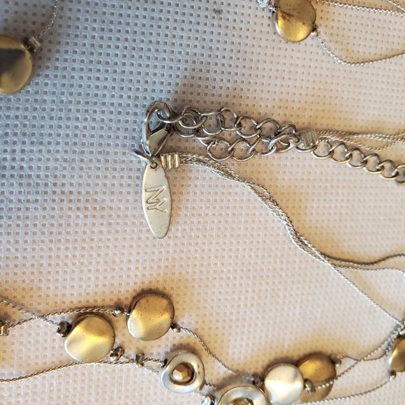 16" NY Layered Silver and Gold Tone Disc Necklace - Picture 4 of 4